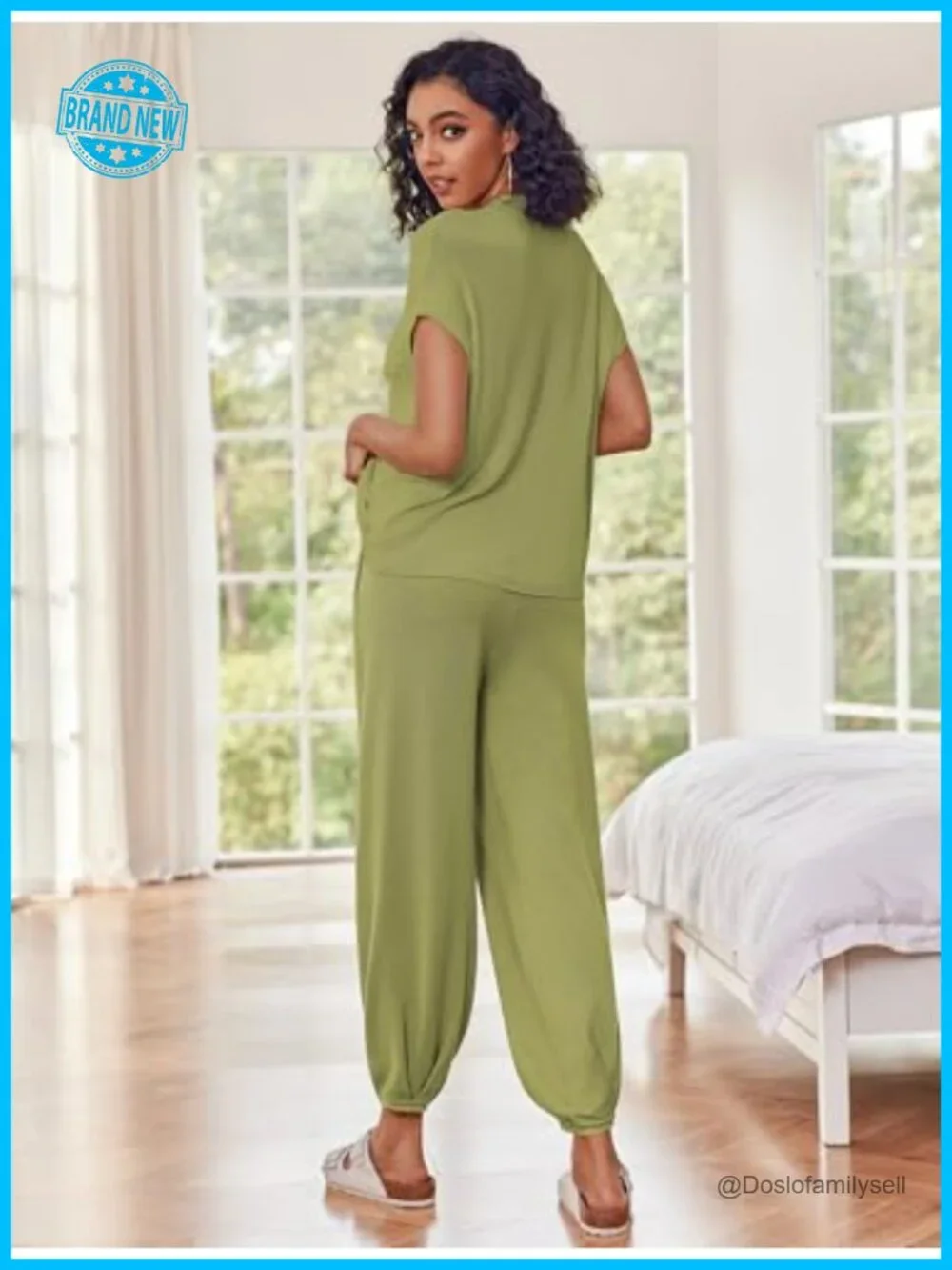 Women's Knit Lounge Set Mock Neck Crop Top Jogger Pants Two Piece Tracksuit - Picture 3 of 6